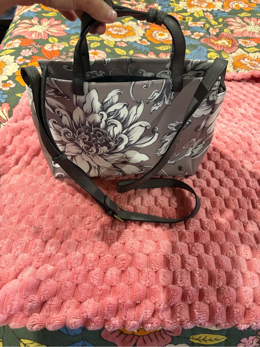 Elliott Lucca-Gray Floral Tote Bag with Removable Strap magnetic